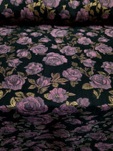 Load image into Gallery viewer, Mauve Floral Brocade Fo Dress Fabric Sold By The Yard Frech Sheer Black Organza
