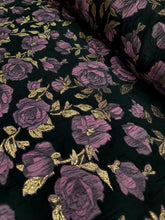 Load image into Gallery viewer, Mauve Floral Brocade Fo Dress Fabric Sold By The Yard Frech Sheer Black Organza
