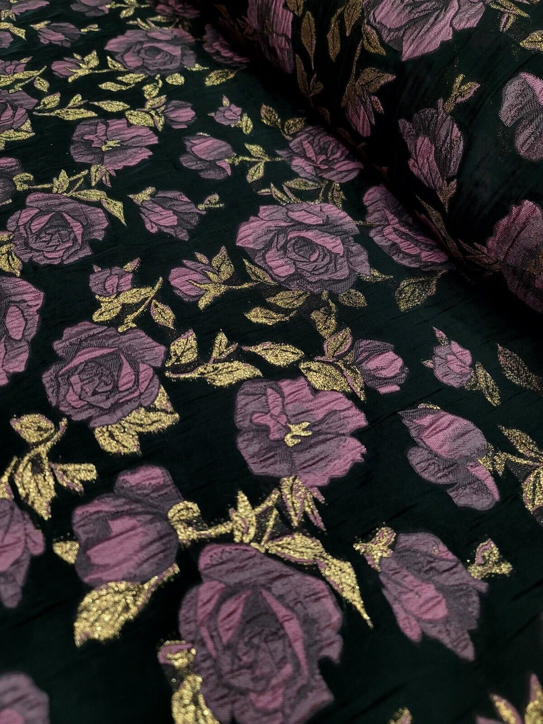 Mauve Floral Brocade Fo Dress Fabric Sold By The Yard Frech Sheer Black Organza