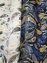 Load image into Gallery viewer, Navy Blue Gold Leaves Brocade Fabric Sold By The Yard 57&quot; W FOR DRESS UPHOLSTERY
