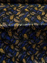 Load image into Gallery viewer, Navy Blue Gold Leaves Brocade Fabric Sold By The Yard 57&quot; W FOR DRESS UPHOLSTERY
