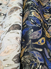 Load image into Gallery viewer, Navy Blue Gold Leaves Brocade Fabric Sold By The Yard 57&quot; W FOR DRESS UPHOLSTERY
