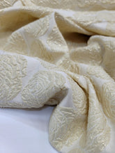 Load image into Gallery viewer, Metallic Brocade Fabric Sold By The Yard ROSES Embossed Textured Pale Yellow 57&quot;
