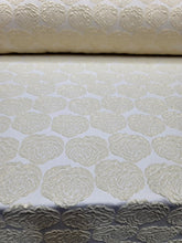 Load image into Gallery viewer, Metallic Brocade Fabric Sold By The Yard ROSES Embossed Textured Pale Yellow 57&quot;
