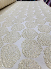 Load image into Gallery viewer, Metallic Brocade Fabric Sold By The Yard ROSES Embossed Textured Pale Yellow 57&quot;
