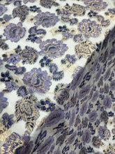 Load image into Gallery viewer, LAVENDER GOLD Floral Brocade Fabric By The Yard SHEER CLEAR ORGANZA FOR DRESS
