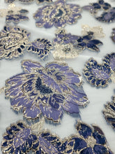 Load image into Gallery viewer, LAVENDER GOLD Floral Brocade Fabric By The Yard SHEER CLEAR ORGANZA FOR DRESS
