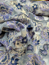 Load image into Gallery viewer, LAVENDER GOLD Floral Brocade Fabric By The Yard SHEER CLEAR ORGANZA FOR DRESS
