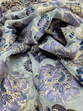 Load image into Gallery viewer, LAVENDER GOLD Floral Brocade Fabric By The Yard SHEER CLEAR ORGANZA FOR DRESS
