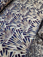 Load image into Gallery viewer, Metallic Brocade Fabric Sold By The Yard Purple BLUE Geometric On Beige Backgrou
