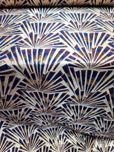 Load image into Gallery viewer, Metallic Brocade Fabric Sold By The Yard Purple BLUE Geometric On Beige Backgrou
