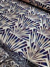 Load image into Gallery viewer, Metallic Brocade Fabric Sold By The Yard Purple BLUE Geometric On Beige Backgrou
