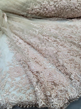 Load image into Gallery viewer, Fabric Sold By The Yard Blush Pink flower Embroidery Pearl Beaded Lace NUDE MES
