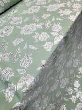 Load image into Gallery viewer, Sage Green Gold Floral Brocade Fabric Sold By The Yard Textured Embossed Brocade
