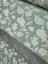 Load image into Gallery viewer, Sage Green Gold Floral Brocade Fabric Sold By The Yard Textured Embossed Brocade
