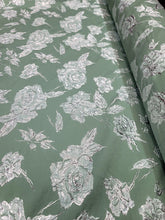 Load image into Gallery viewer, Sage Green Gold Floral Brocade Fabric Sold By The Yard Textured Embossed Brocade
