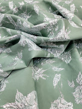 Load image into Gallery viewer, Sage Green Gold Floral Brocade Fabric Sold By The Yard Textured Embossed Brocade
