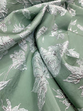 Load image into Gallery viewer, Sage Green Gold Floral Brocade Fabric Sold By The Yard Textured Embossed Brocade
