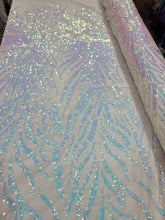 Load image into Gallery viewer, Fabric Sold By The Yard Four Way Stretch White Iridescent Sequin Embroidery Dres
