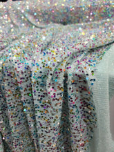 Load image into Gallery viewer, Fabric By The Yard Mint Embroidery Sequin Iridescent Multicolor Stretch Shiny
