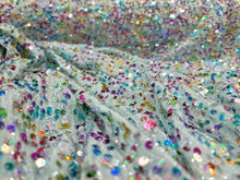 Load image into Gallery viewer, Fabric By The Yard Mint Embroidery Sequin Iridescent Multicolor Stretch Shiny
