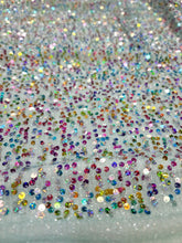 Load image into Gallery viewer, Fabric By The Yard Mint Embroidery Sequin Iridescent Multicolor Stretch Shiny
