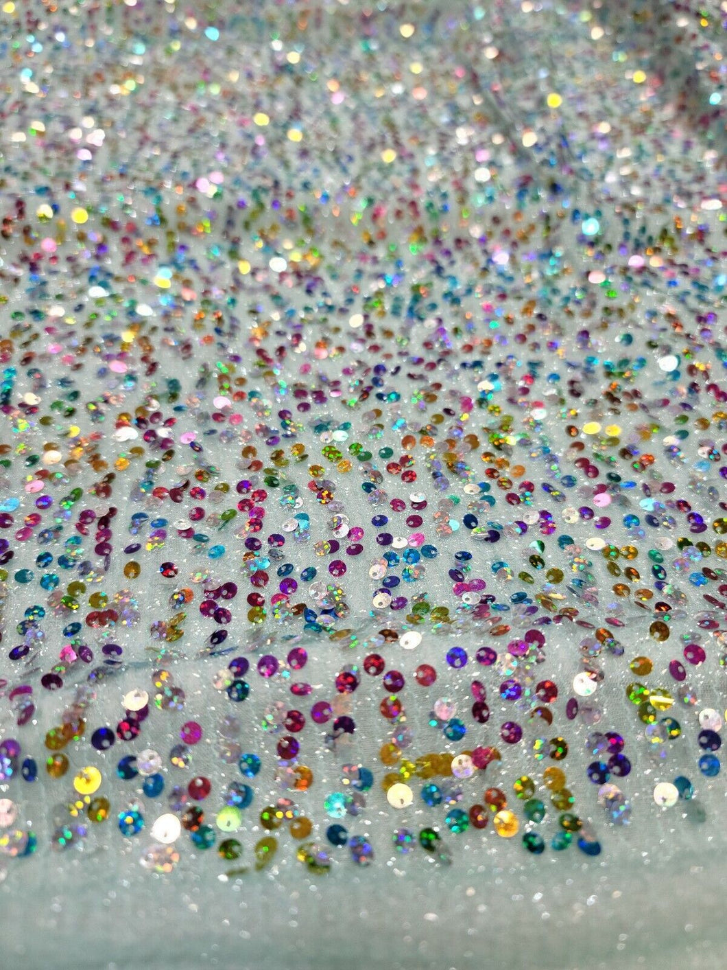 Fabric By The Yard Mint Embroidery Sequin Iridescent Multicolor Stretch Shiny