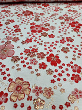 Load image into Gallery viewer, Red Floral Metallic Brocade Fabric Sold By The Yard For Dress Upholstery Crafts
