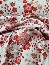 Load image into Gallery viewer, Red Floral Metallic Brocade Fabric Sold By The Yard For Dress Upholstery Crafts
