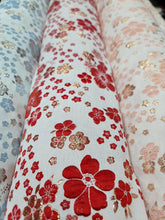 Load image into Gallery viewer, Red Floral Metallic Brocade Fabric Sold By The Yard For Dress Upholstery Crafts
