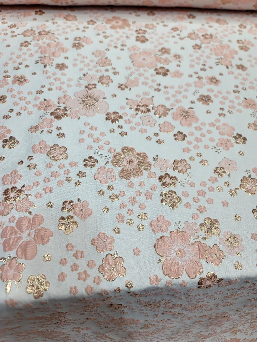 Rose Gold Ivory Floral Metallic Brocade Fabric Sold By The Yard For Dress Uphols