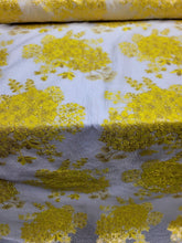 Load image into Gallery viewer, YELLOW Floral Embossed Brocade Fabric Sold By The Yard White Organza Textured
