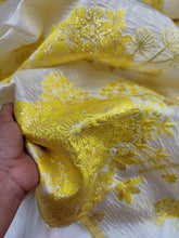 Load image into Gallery viewer, YELLOW Floral Embossed Brocade Fabric Sold By The Yard White Organza Textured
