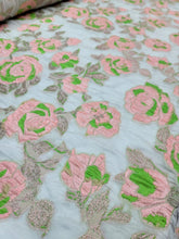 Load image into Gallery viewer, Fabric Sold By The Yard Fashion White ORGANZA Blush PINK Green FLORAL BROCADE
