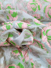 Load image into Gallery viewer, Fabric Sold By The Yard Fashion White ORGANZA Blush PINK Green FLORAL BROCADE
