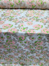 Load image into Gallery viewer, Fabric Sold By The Yard Fashion White ORGANZA Blush PINK Green FLORAL BROCADE
