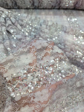 Load image into Gallery viewer, Lavender Lace Embroidery Floral Flower Fabric By The Yard Sequin Mesh
