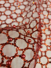 Load image into Gallery viewer, Fabric Sold By The Yard Burgundy Beaded Lace Glitter Sparkle Pearls On Mesh Prom
