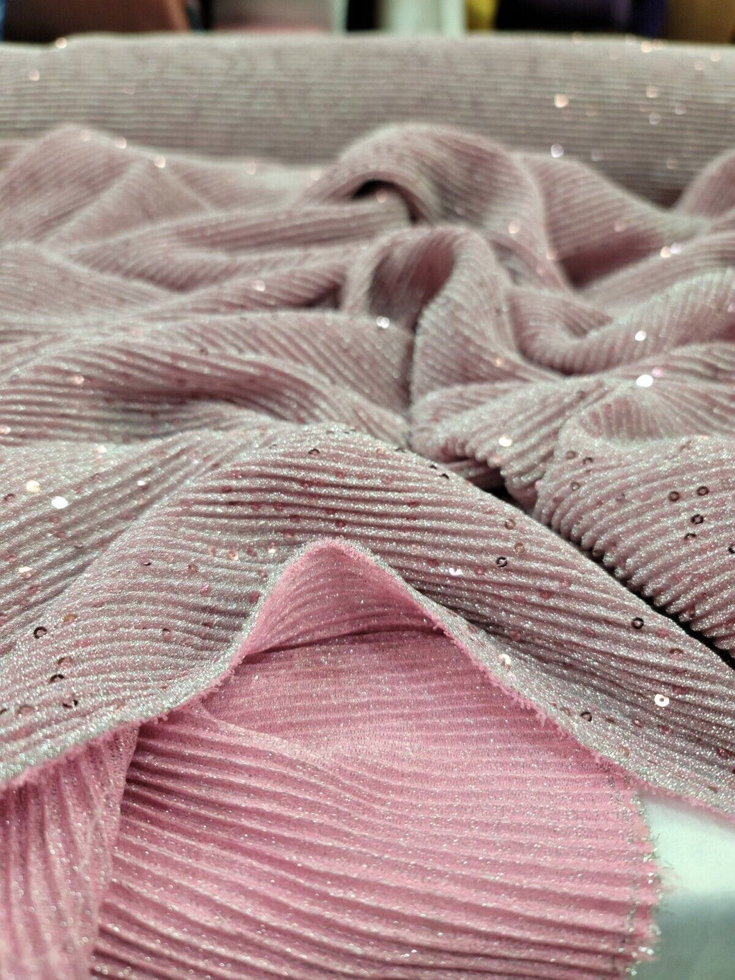 Pleated Stretch Fabric By The Yard Embroidery Sequin Pink Blush For Dress