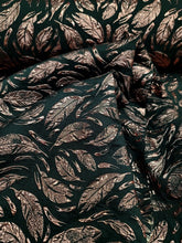 Load image into Gallery viewer, ROSE GOLD Feathers Metallic Black Brocade Fabric Sold By The Yard For Dress Upho
