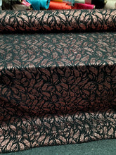 Load image into Gallery viewer, ROSE GOLD Feathers Metallic Black Brocade Fabric Sold By The Yard For Dress Upho
