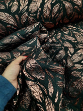 Load image into Gallery viewer, ROSE GOLD Feathers Metallic Black Brocade Fabric Sold By The Yard For Dress Upho
