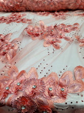 Load image into Gallery viewer, Royalty Bridal Luxury Wedding Coral 3d Floral Lace Fabric Sold By The Yard Beads
