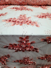 Load image into Gallery viewer, Royalty Bridal Luxury Wedding Coral 3d Floral Lace Fabric Sold By The Yard Beads
