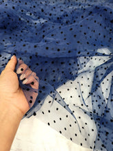 Load image into Gallery viewer, Navy Blue Tulle Black Velvet Polka-dot Fabric Sold By The Yard For Dress
