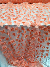 Load image into Gallery viewer, Coral 3d Floral Butterflies On Mesh Fabric Sold By The Yard For Dress Prom Brida
