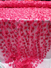 Load image into Gallery viewer, Fuchsia Fabric Lace 3d Floral Flowers On Mesh Fabric Sold by Yard Butterflies
