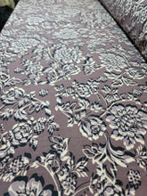 Load image into Gallery viewer, Rayon Challis Fabric By The Yard Dark Mauve Background Gray Floral Flowers Dress
