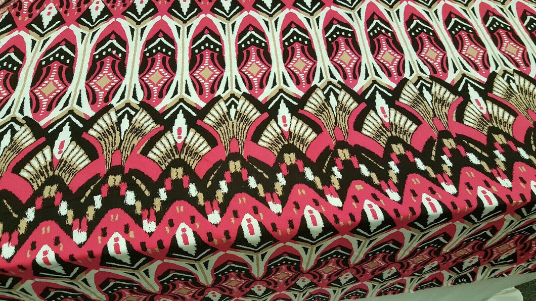 Rayon Challis Fabric By The Yard Fuchsia Black Egypt Geometric Pattern Dress