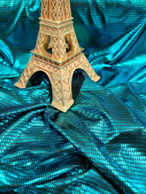 Load image into Gallery viewer, Teal Stretch Fabric By the Yard Metallic Square Pattern Spandex Foil
